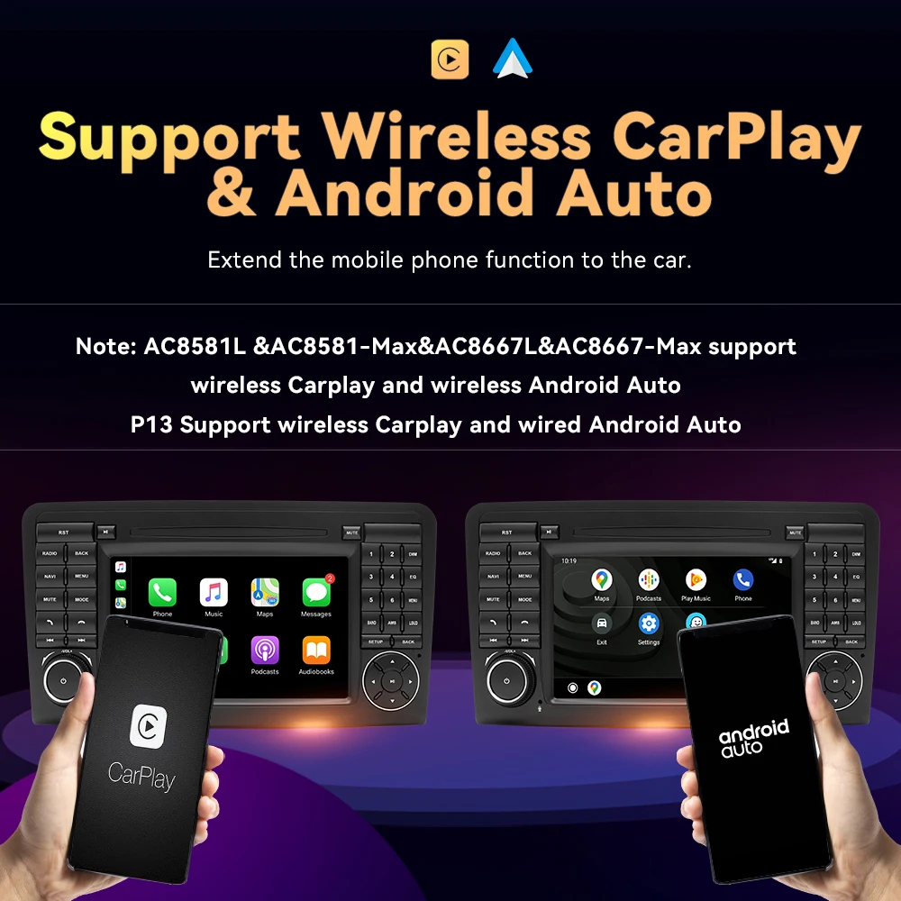 Radio para coche Android 14 de 7" 1 Din para Benz ML W164 2005-2012 GL con CarPlay inalámbrico, Android Auto, 8 núcleos, 8+128GB, DSP, 4G, GPS y asistente de voz con IA. 4