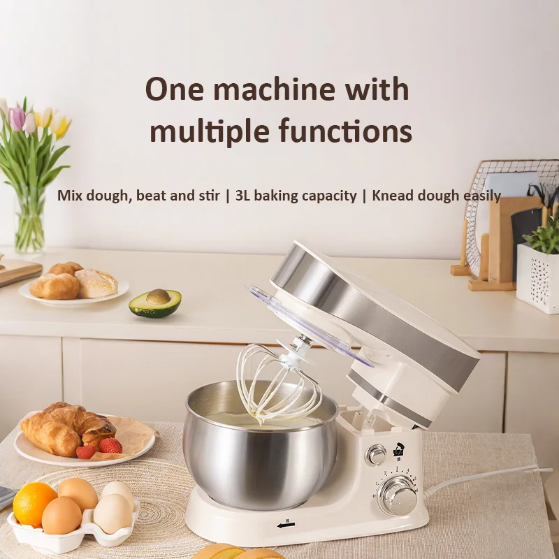 3-IN-1 Electric Stand Mixer 6-Speed with Pulse Button Dough Hook Beater Whisk for Home Cooks Food Beater 220V EU Plug