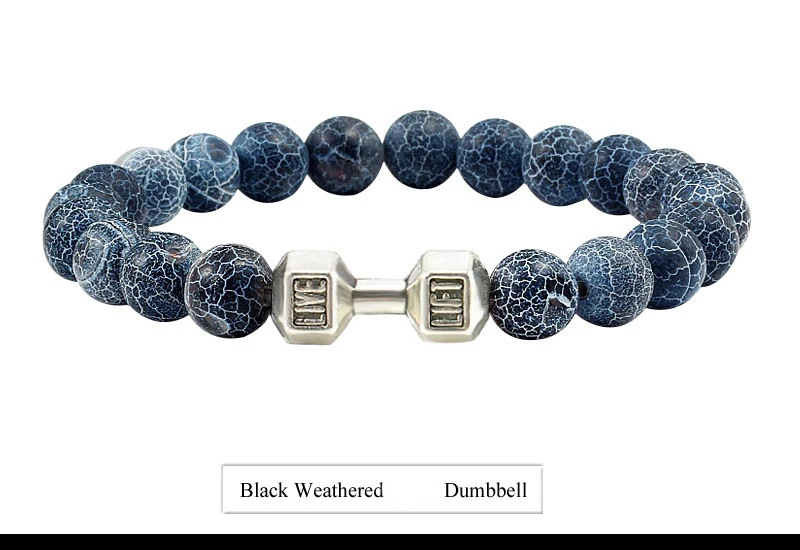 Black Weathered  Wristband Adjustable Barcelets For Women Men Beads Bracelet Dumbbell Mens Fashion Yoga Jewelry Original Bangles