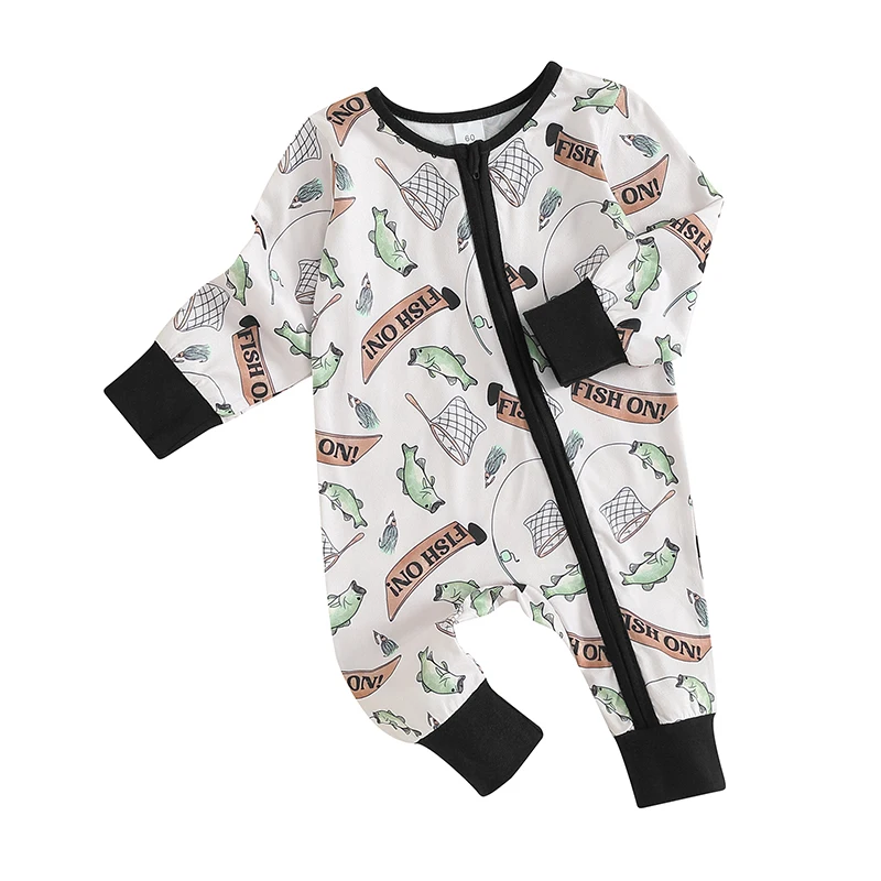 

Baby Jumpsuit, Long Sleeve Crew Neck Taco/Fish/Dinosaur Print Fall Romper Clothes for Boys Girls