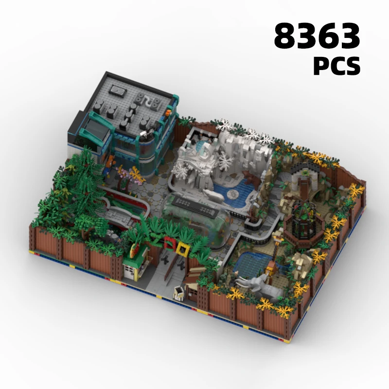 완전한 동물원 MOC 모듈형 동물 브릭 세트, 스트리트 뷰 모델, 도시 장면 빌딩 블록 키트, DIY 놀이 공원, 어린이용 장난감