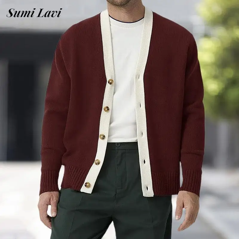 

2023 Autumn Casual Knit Jackets Men V Neck Buttoned Long Sleeve Slim Sweater Cardigans For Mens Clothing Streetwear Knitted Coat