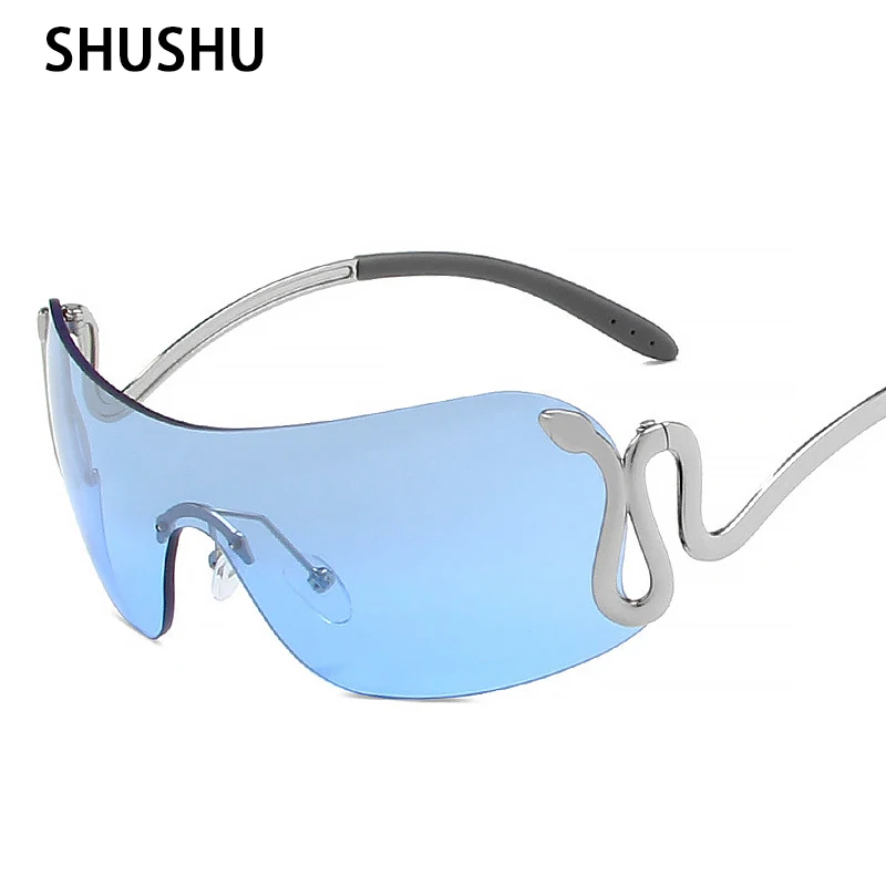 

Ins Popular Rimless Sunglasses Women Men Stylish Snake Glasses Y2k Sun Glasses Brand Designer Eyewear Goggle