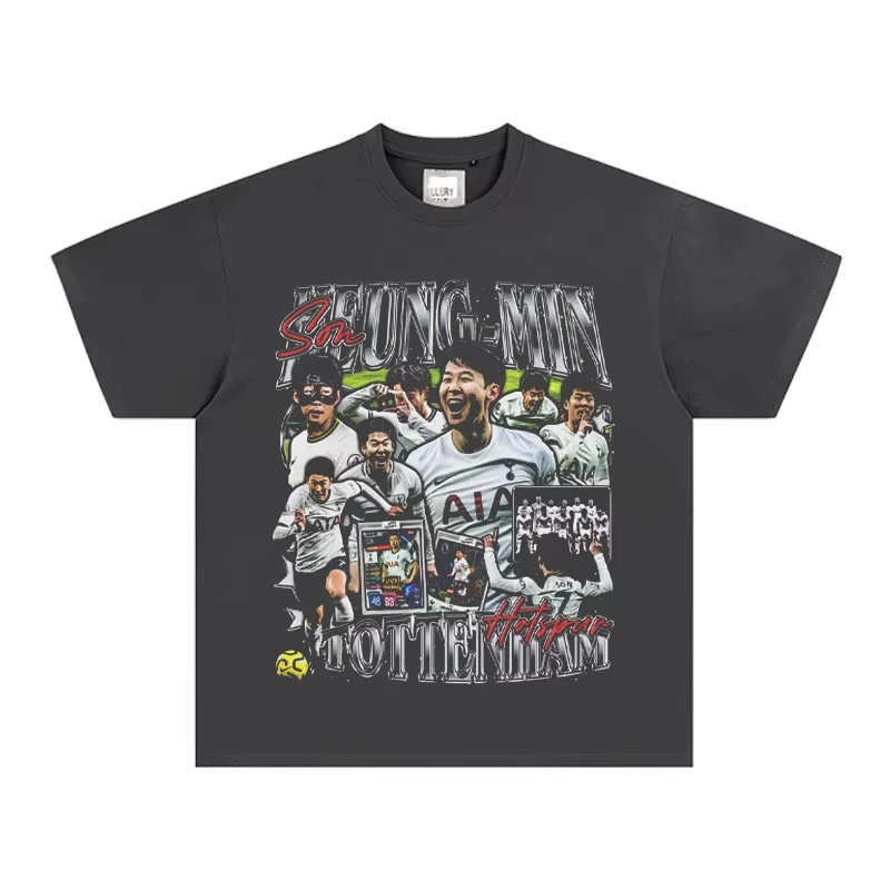 thumbnail image 1 of 2025 Camiseta de manga corta con estampado de figura de Son Heung-Min, Camiseta de algodón Vintage americana de SON Heung-min, alta calidad Ins Y2k, 1 of 4