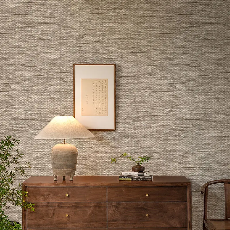 Vintage Cor Sólida Plain Linen Straw Wall Paper Tea Study Room Chinês Japonês Quarto Wallpapers para Sala de Estar