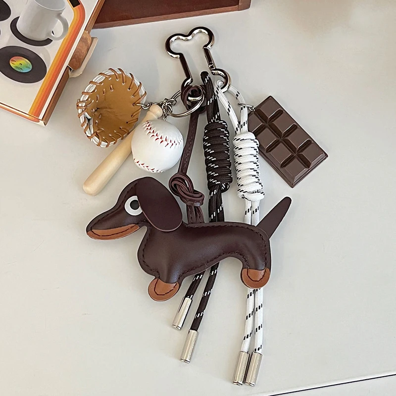 Creative Sausage Dog PU Leather Pendant Miu Wind Bag Charm Car Keychain Decorative Hanger Cute Animal Gift