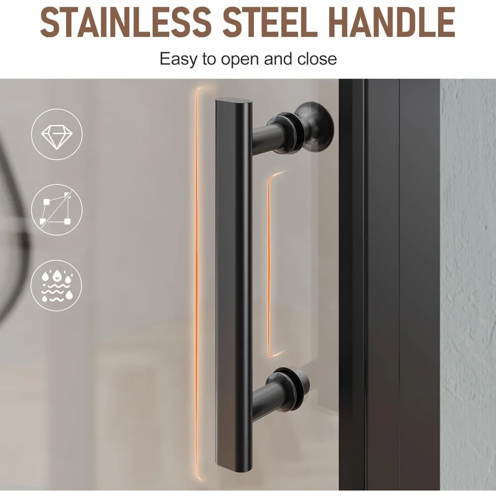 Hinged Swing Glass Shower Door Fold Shower Glass Door with 1/4" (6mm) Clear Glass, Reversible Installation, Matte Black 5