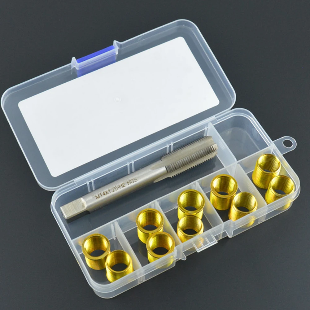 스파크 플러그 나사 복구 키트 M12x1.25 인서트 & M14x1.25 탭 키트 실린더 헤드 재나사화 키트 스파크 플러그 나사 복구 도구