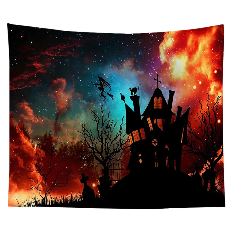 Halloween Tapestry Castle of the Night Cemetery Tapestry Hippie Wall Hanging for Bedroom Dorm Living Room Home Decor