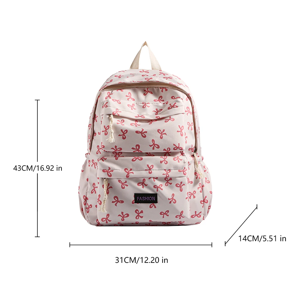 Girls Bow Print School Bookbag Teen Bowknot Daypack Travel Large Capacity Backpack Preppy Rucksack College Student Laptop Bag