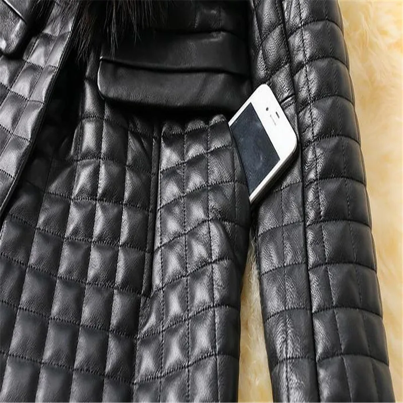 2023 Winter New Women Imitation Fur Coat Black Pu Jackets Outcoat Plus Cotton Pu Leather Long Outwear Casual Fashion Warm Top