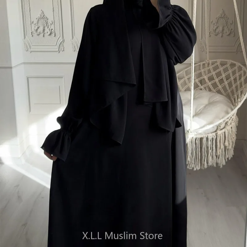 Eid Ramadan Plain Abaya With Integrated Hijab Scarf Women's Prayer Garment Muslim Dubai Kaftan Islam Robe Clothing Djellaba
