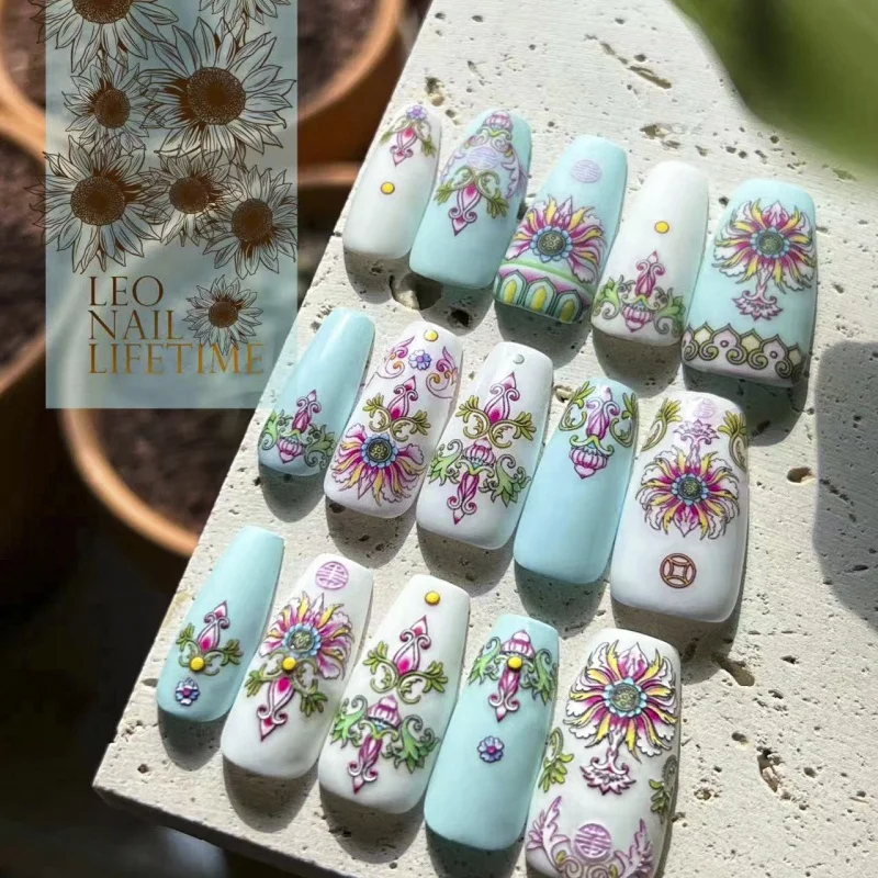 

L22 Relief Leo & Tomoni Cooperation Japanese Soft Color Nail Stickers Adhesive Nail Sticker Pink Bohemian