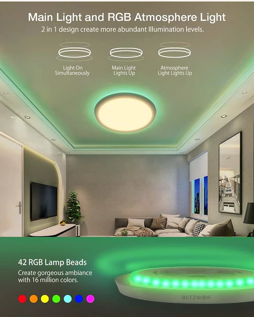 Plafonnier LED WiFi Intelligent Moderne, Tuya Andrea Control, Alexa,  Google, Lampes de Chambre RVB, Lumière Musicale