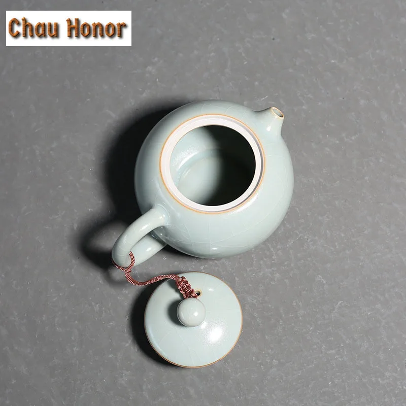 220ml Handmade Azure Ceramic Teapot Ru Kiln Xishi Tea Pots Gracked Glaze Porcelain Kung Fu Pu'er Tea Master Pot Household Teaset