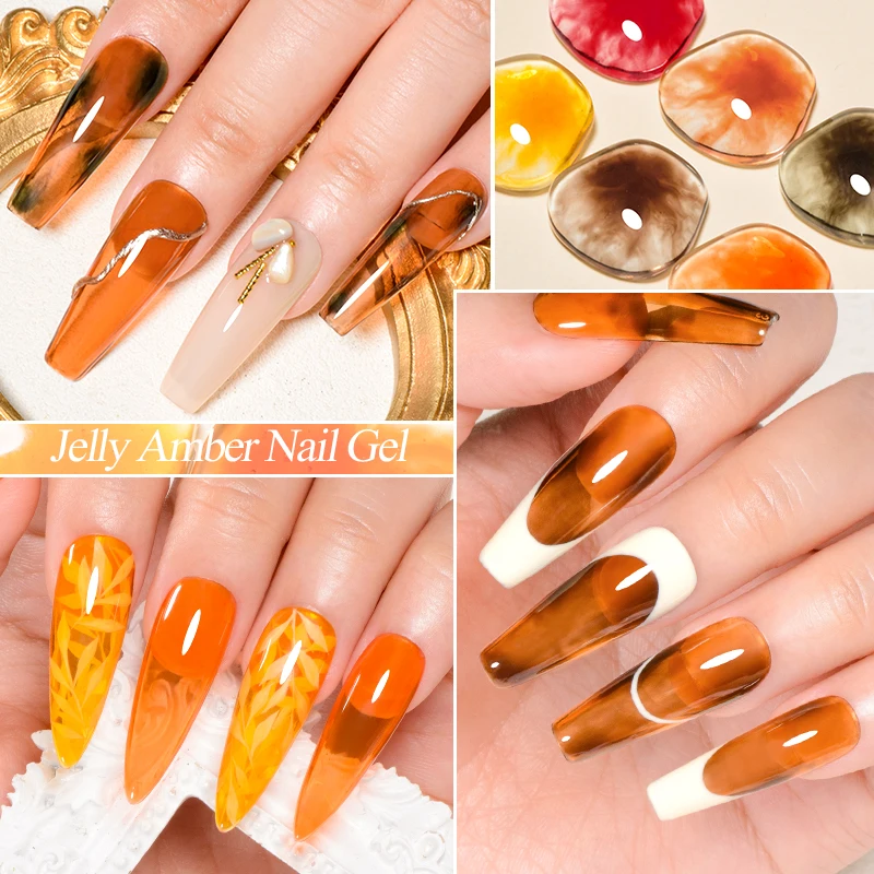 MEET ACROSS 7ml Vintage Amber Gel Polish Translucent Jelly Nail Gel Soak Off Uv Led Semi Permanent Manicure Nail Polish 3