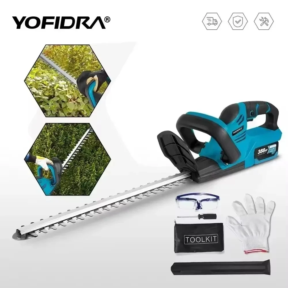 YOFIDRA Elektrische Heckenschere 2000W 15000RPM Rasenmäher Garten Landschafts Hecken Schneider Werkzeug Für 18V 21V Batterie