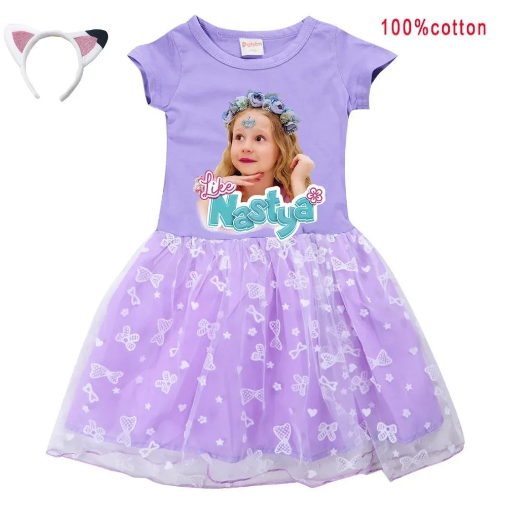 Dance Like Nastya Show Clothes Baby Girls Sleeveless Casual Dresses with Small Bag Kids Cartoon Wedding Party Princess Vestidos