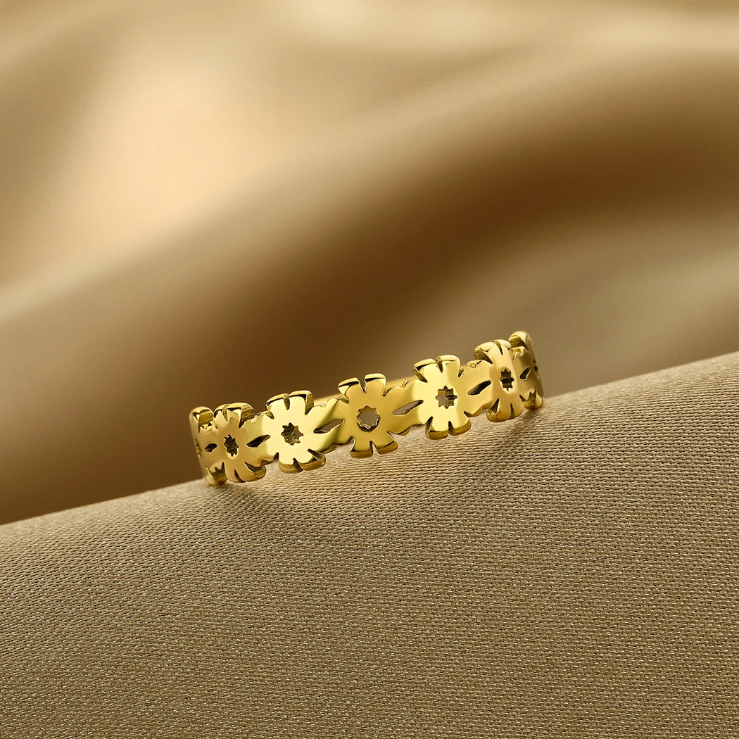 Anillo Geométrico de Flor y Hoja Vintage (Acero Inoxidable Dorado) S3675964e99c940038ac3736f653f3f3fW