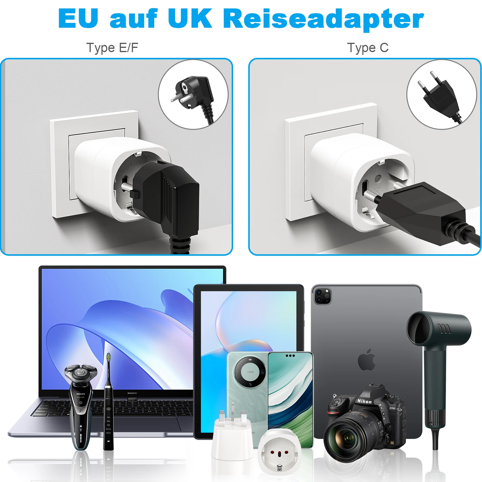 EU To UK Plug Adapter 2pcs England Travel Plug European to UK Power Converter Adapter Wall Socket for England Ireland