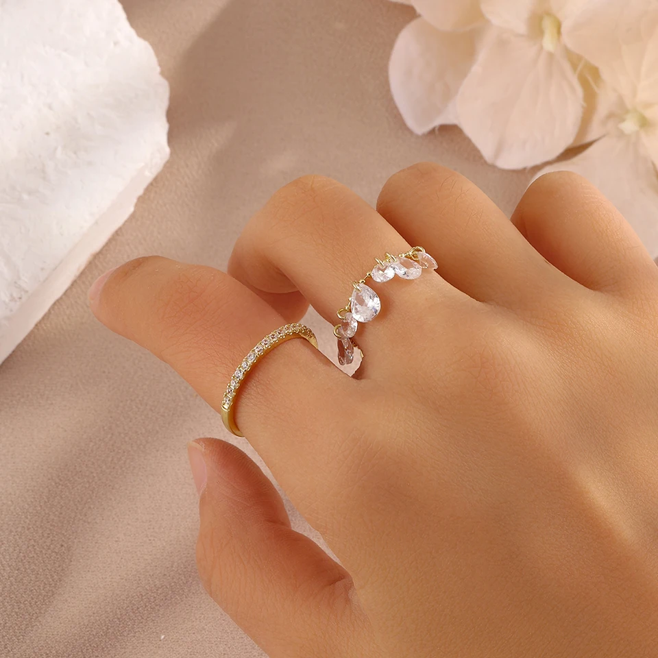 ZAKOL 2 Stück/Set Minimalistischer Modischer Zirkonia-Wassertropfen-Kristall-Anhängerring für Damen Tägliches Tragen Exquisiter Fingerschmuck – Detail 7