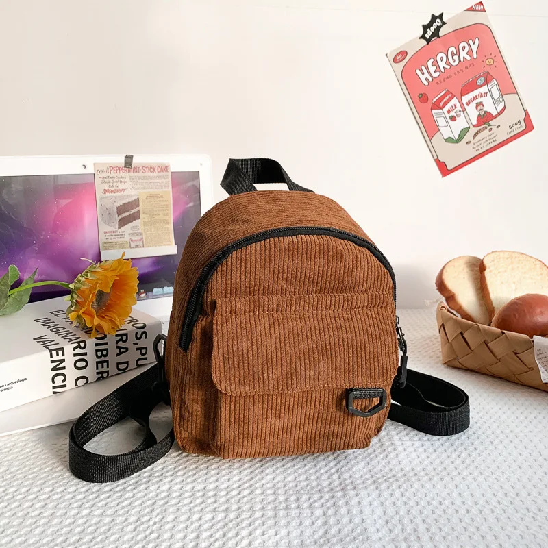 

2023 Fashion Women Mini Backpack Solid Color Corduroy Small Backpacks Simple Casual Student Bookbags Traveling Backpacks