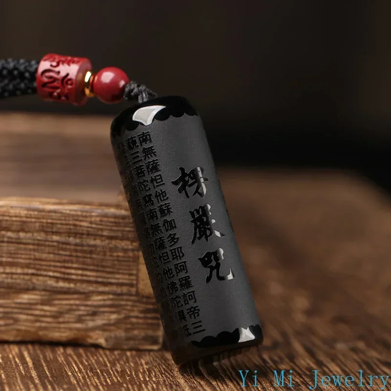 Pendant Necklace Obsidian Shurangama Mantra Pendant Year Rabbit Heart Sutra Necklace Adjustable Length Perfect Birthday Gift Friends Loved Ones