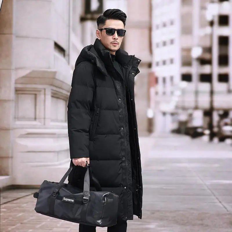 Men's down jacket, white duck down filling, lengthened and thickened, three-dimensional cutting, casual warm coat