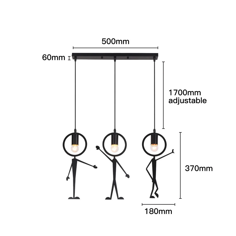 Vintage Iron Little Man Modern Arts Chandelier LED Ceiling Lamp led chandelier ceiling chandelier led pendant light Children Bedroom Black Decora bedroom girl Pendant Lights