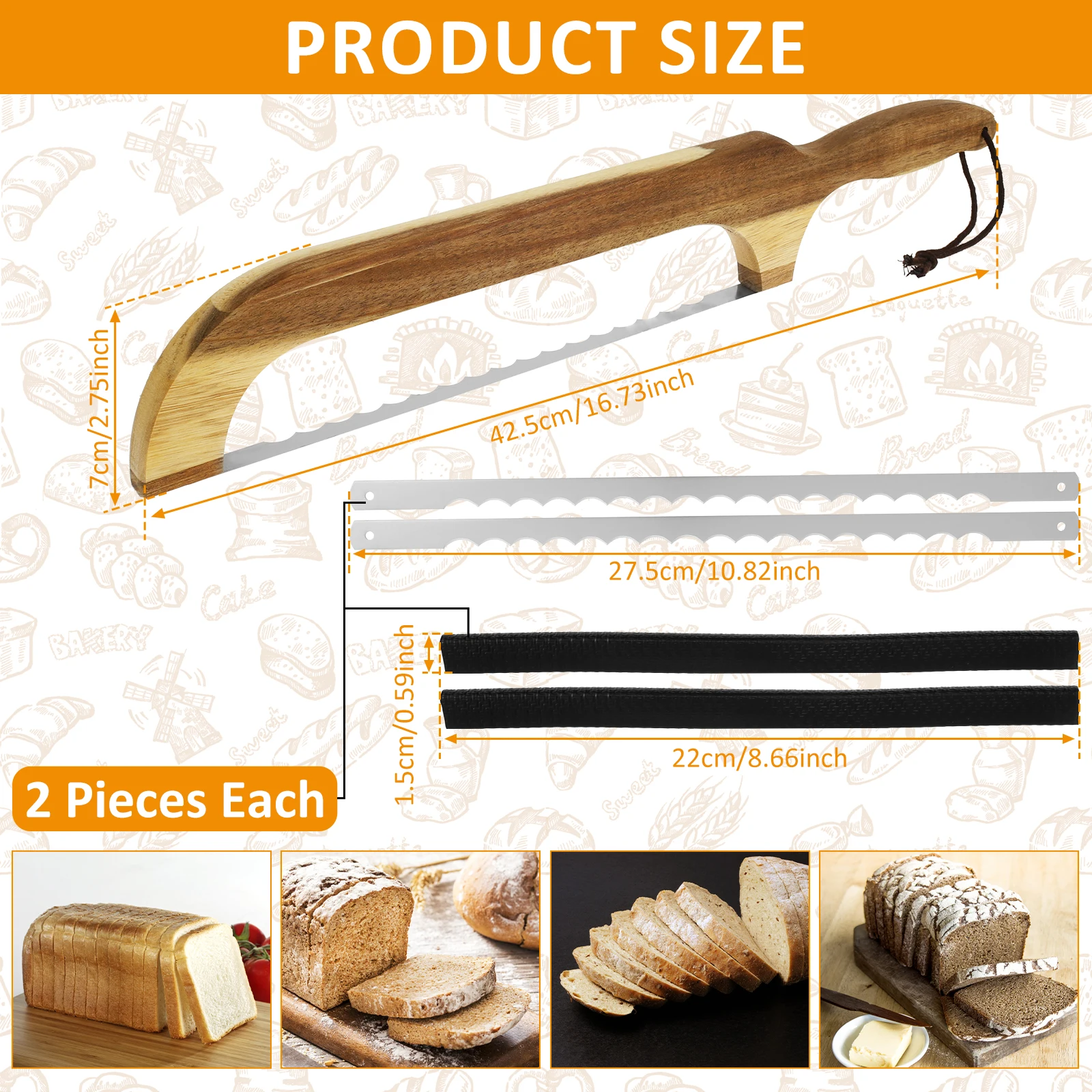Wooden Bread Bow Cutter Serrated Bagel Cutter Bread Sourdough Slicer Portable Cutting Tool Kitchen Supplies baking tool,baking accessories,bread cutter