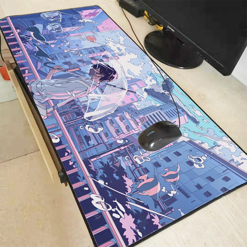 

Anime Carpet Boys Girl City Clouds Cityscape Kawaii Mouse Pad Pc Accessories Table Pads Keyboard and Mouse Desk Pad Extended