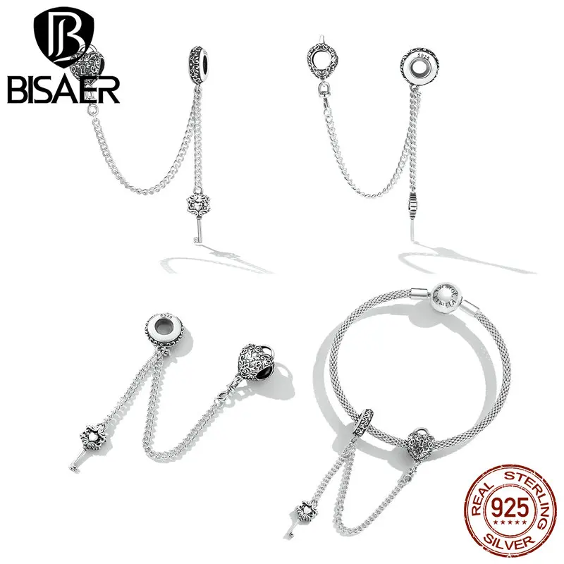 BISAER 925 Sterling Silver Pave Inspiration Star Safety Chain