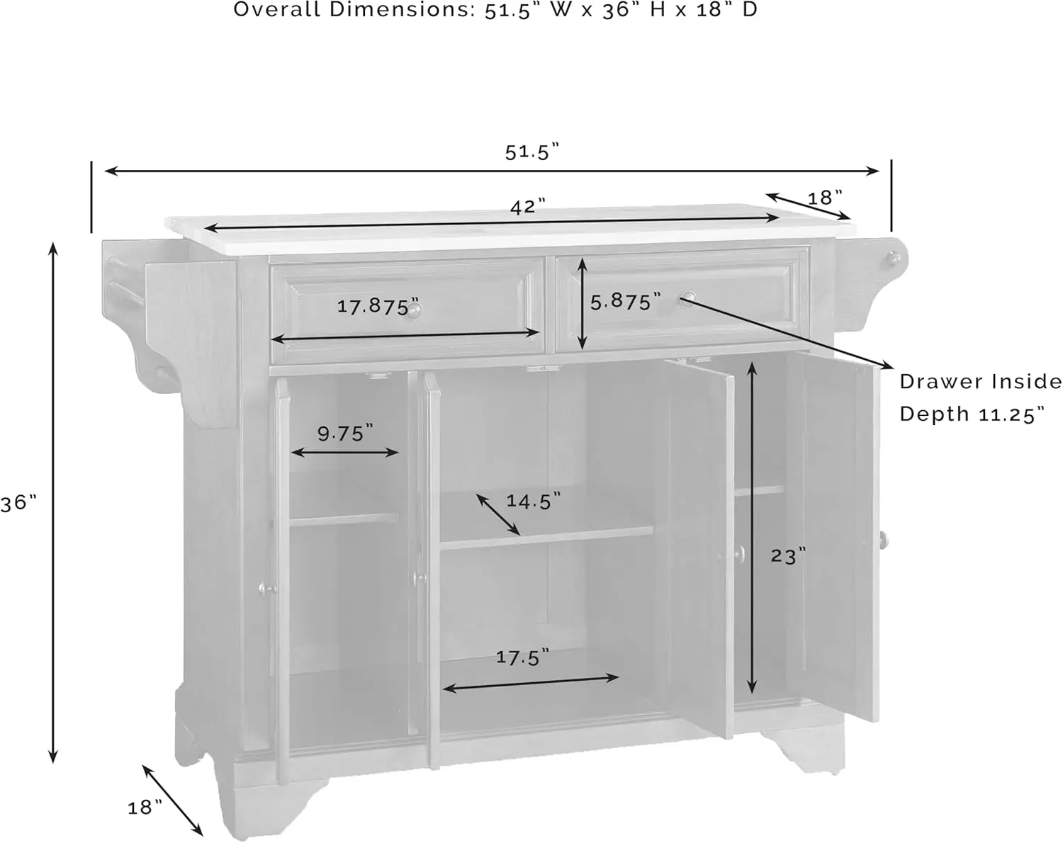 Lafayette Full Size Kitchen Island with Natural Wood Top, Black