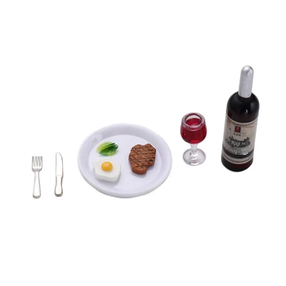 

Decoration Dollhouse Accessories Wine Simulation Steak Toy Dollhouse MIniature Simulation Food Model Toys Kitchen Kids Toys