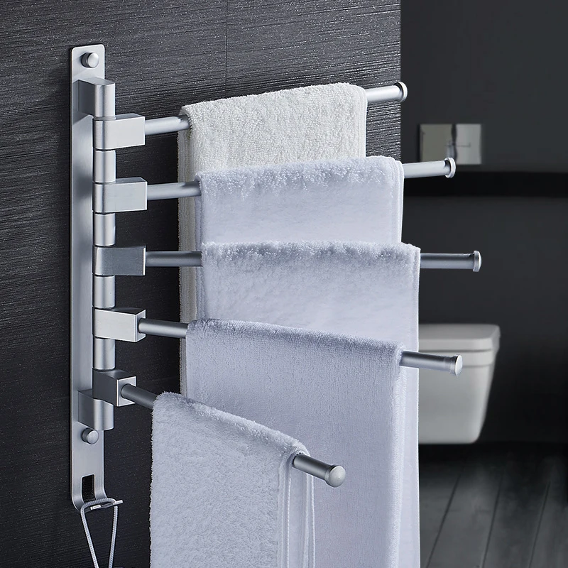 35cm Black/Sliver Aluminum Towel Rack Free Punching Bathroom Rail Hanger Rotating Folding Drying Towel Holder Wall Mounted