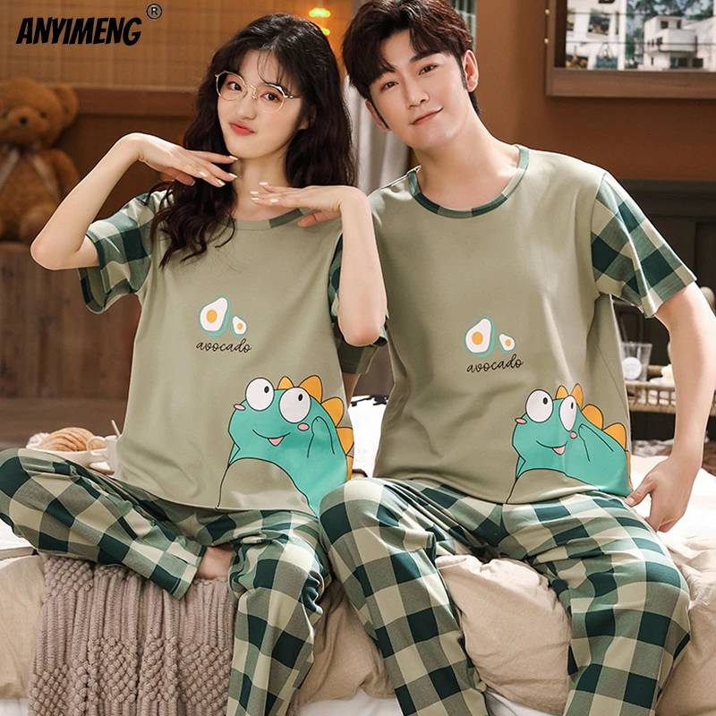 Meetbaar gewoontjes Spelen met Nieuwe Zomer Zachte Katoenen Loungewear Voor Paar Kleine Dinosaurus Cartoon  Afdrukken Nachtkleding Mode Pyjama Sets Voor Jeugd Liefhebbers|Pyjama Sets|  - AliExpress