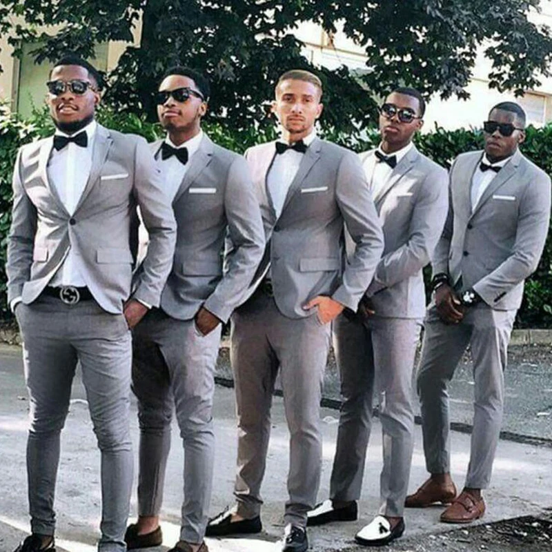 

Light Grey Wedding Tuxedo for Groomsmen Slim Fit Formal Men Suits Notched Lapel African Fashion Jacket with Pants Latest Style