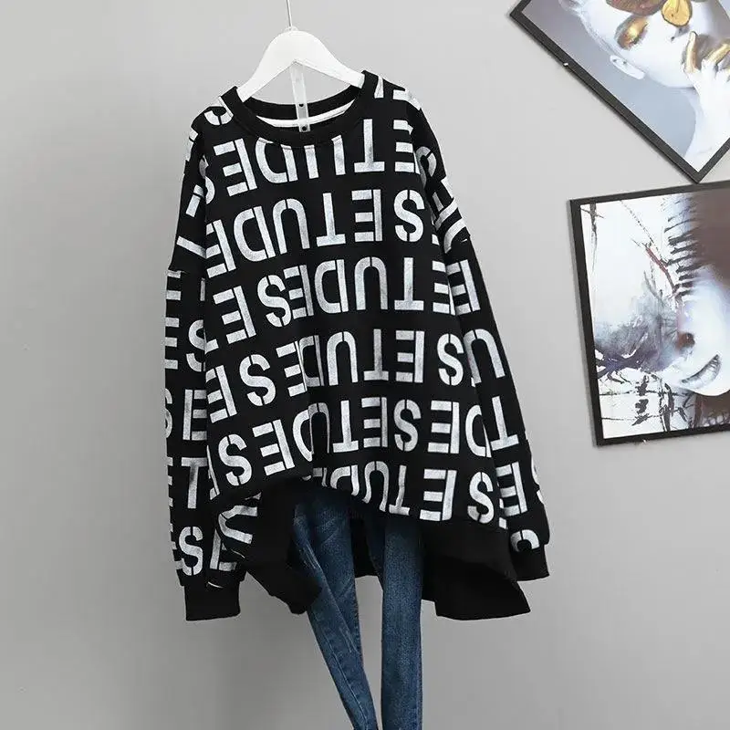 2023 Autumn and Winter Women's Solid Round Neck Long Sleeve Letter Pullover Sweater Fashion Casual Formal Office Lady Tops