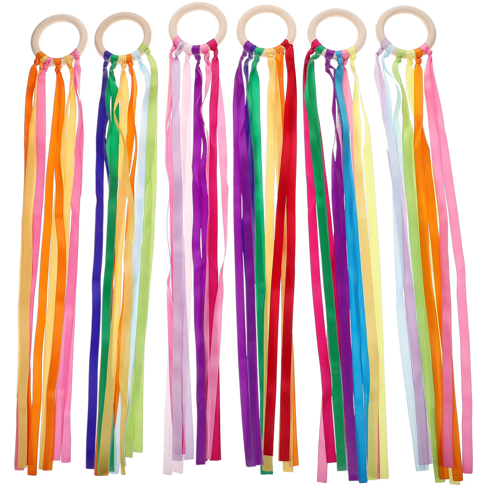 

Scarves for Kids Play Shuttle Wood Circle Ribbon Childrens Toys Rainbow Hand Kite