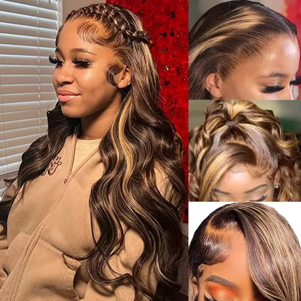 

13x4 HD кружевные передние al парики 4/27 хайлайтер парик Волнистые 13X6 HD кружевные передние парики для женщин человеческие волосы свободные волнистые бразильские волосы