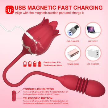 Thrusting Tongue Licking Rose Vibrator Female Dildo Butt Plug Anal Vibrator Clitoris Stimulator Rose Vibrators Sex Toy for Women 4
