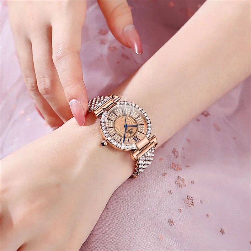 OLEVS Fashion Elegant Diamond Quartz Women Watches Classic Style Slim Dial Watches For Women Full Diamond Bracelet Reloj Mujer