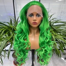 

Synthetic Lace Front Wigs For Women Long Wavy Green Color Fashion Natural Hair High Temperature Fiber Daily/Cosplay/Party