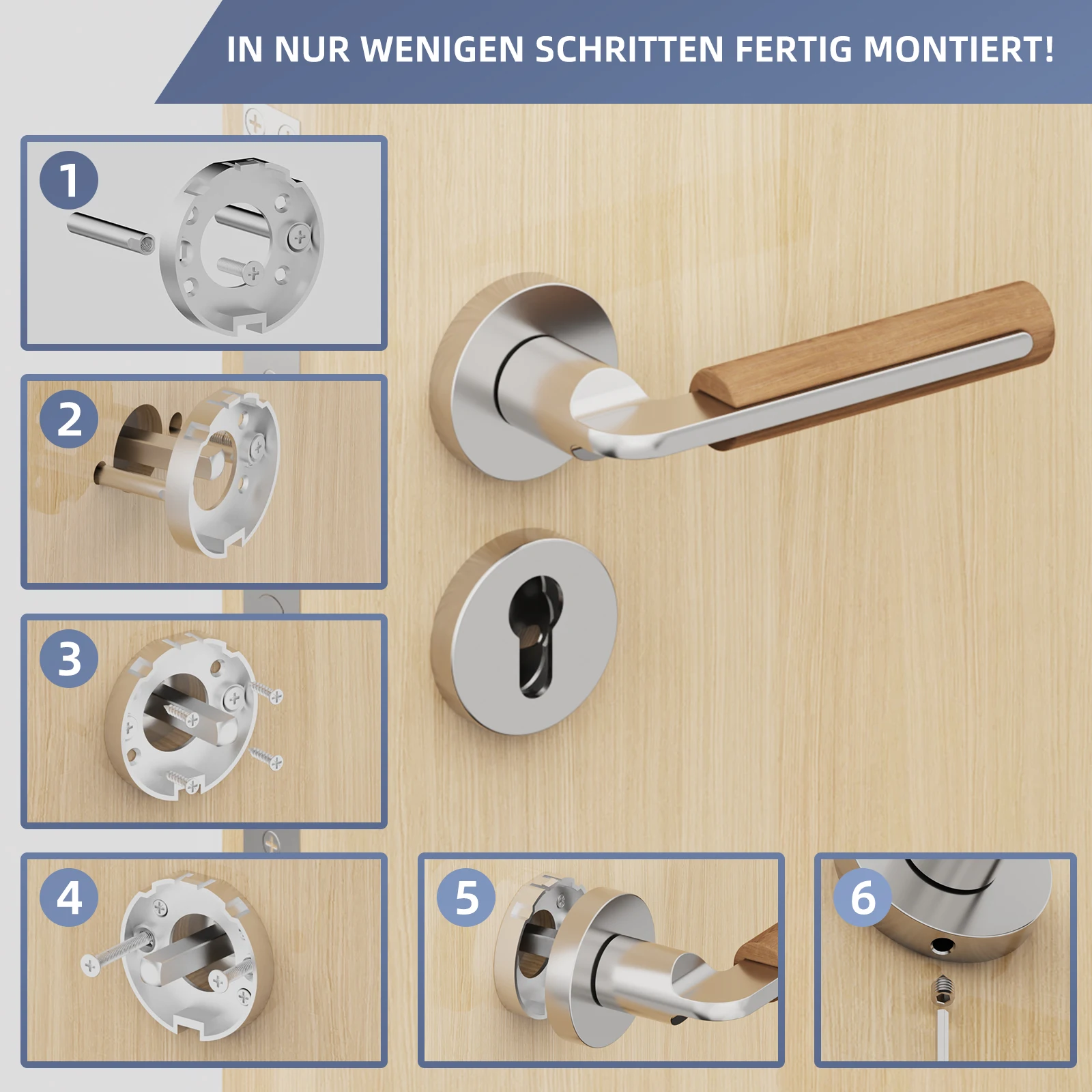 Viladepot Privacy Door Handle White Oak Handle Lever Matt Nickel Bedroom Bathroom Passage Door Lock Without Lock Cylinder