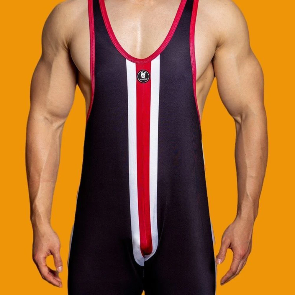Mens sexy tight-fitting contrasting color gym jumpsuit body shaping sports fitness home comfortable underwear for men women s tight fitting jumpsuit adults wear sports belted jumpsuit shorts with abdominal compression jumpsuit