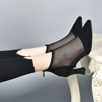 Footwear Sandals Short Shoes for Women Heeled Booties Pointed Toe Suede Female Ankle Boots Mesh Very High Heels Hot Pu Sale Y2k