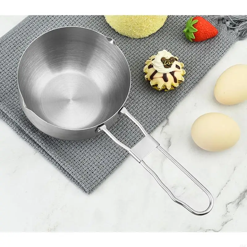A52C Milk Pan with Two Side Spouts 25.3cm/10-inch Instant Pan Stainless Steel for Camping Outdoor Large Capacity