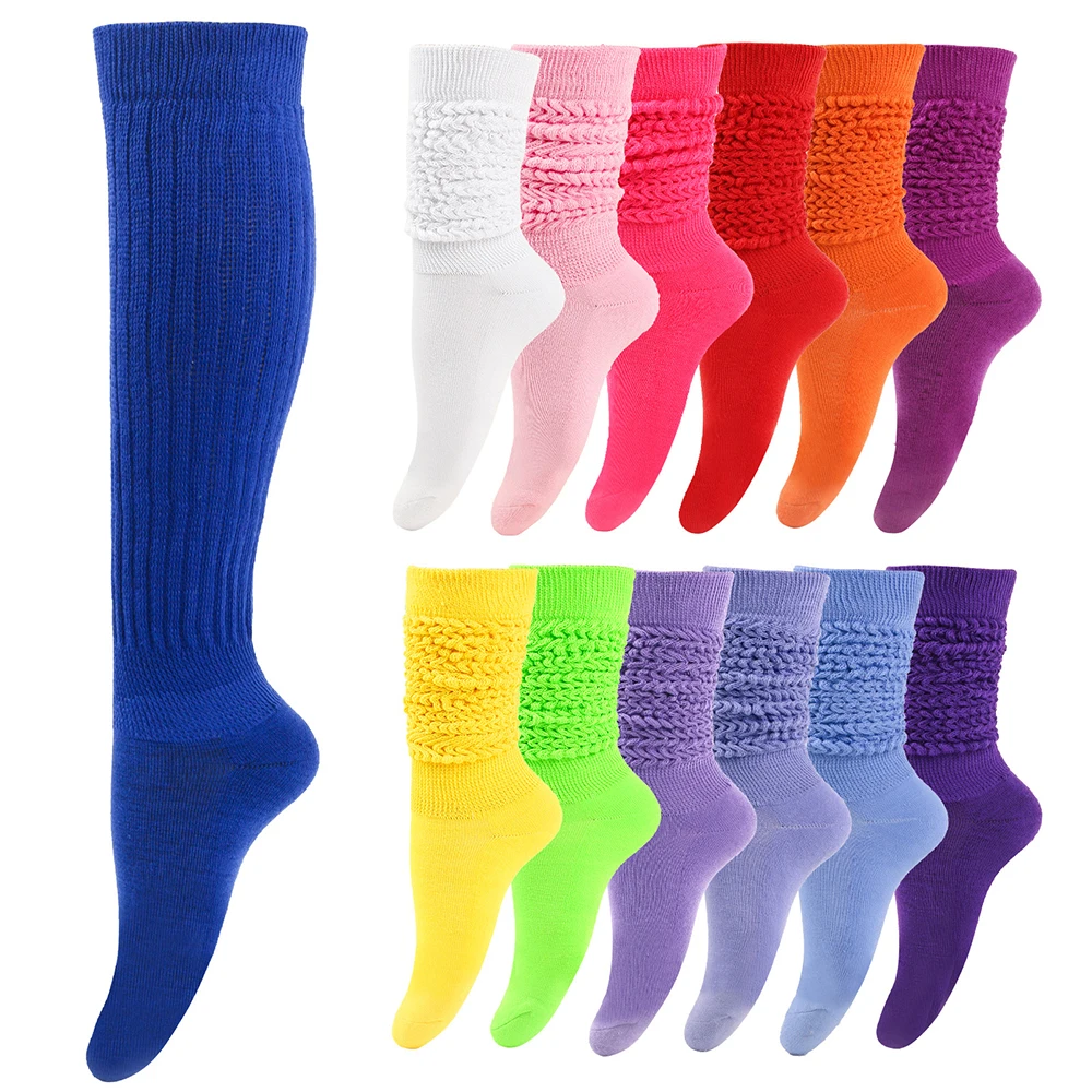 

Slouch Scrunchy Socks for Women Colorful Long Loose Stacked Chunky Cotton Ladies Girls Casual Knee High Sock Knitted Boot Socks