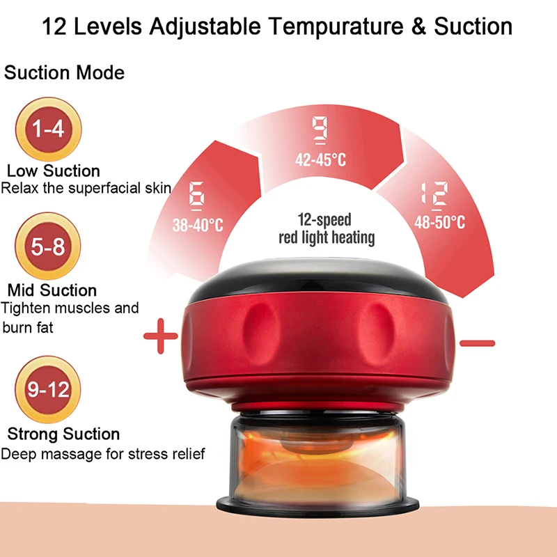 Electric Vacuum Cupping Massage Red Light Therapy Anti Cellulite Wireless Massager For Body Gua sha Scraping Fat Burner Slimming