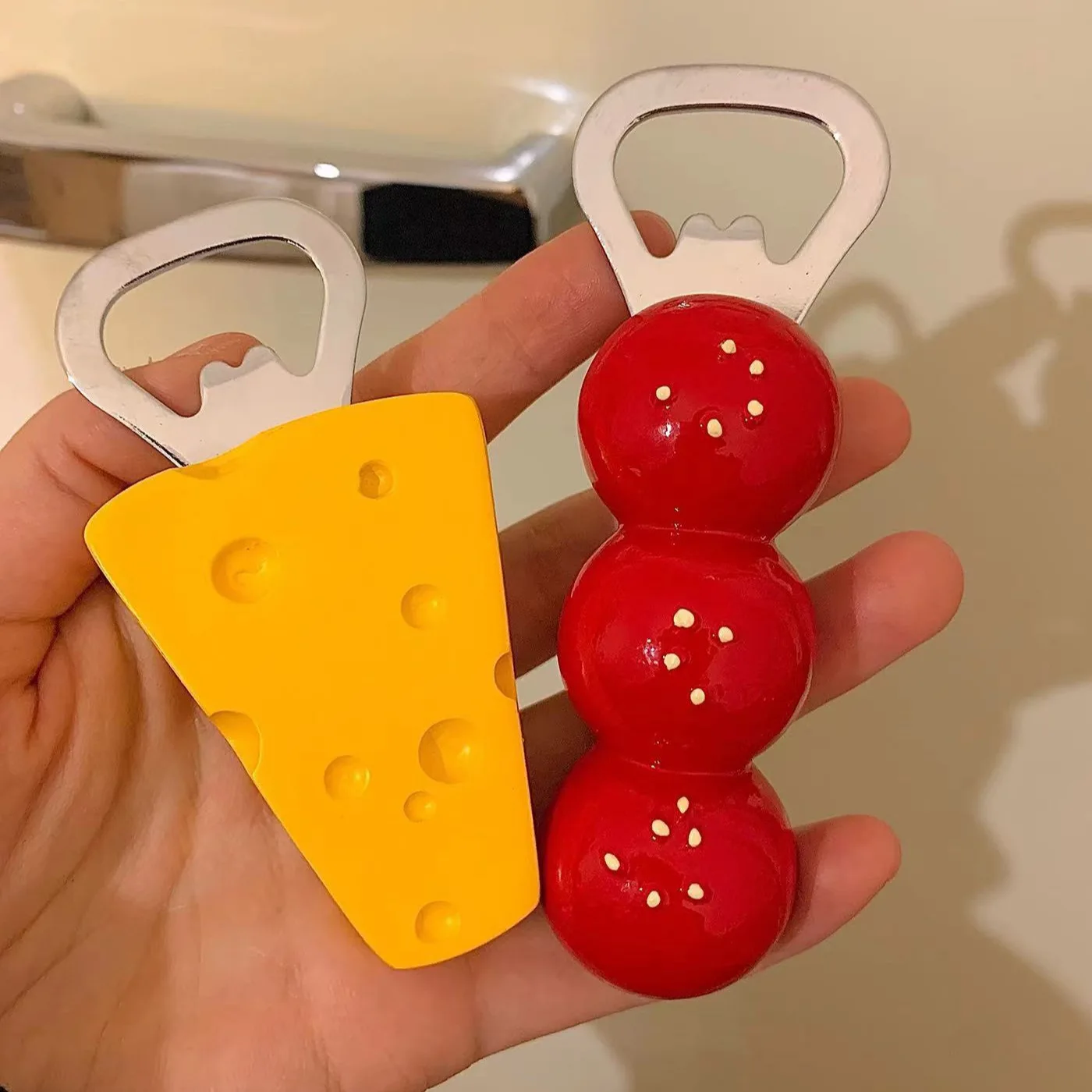 

Korean Ins Beer Opener Kawaii Candied Haws Cheese Refrigerator Magnets Home Decor Kitchen Gadgets Cute Bottle Opener Keychain